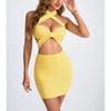 Women's Short Skirt Summer Hollow Tie Neck Bag Hip Sexy Dress