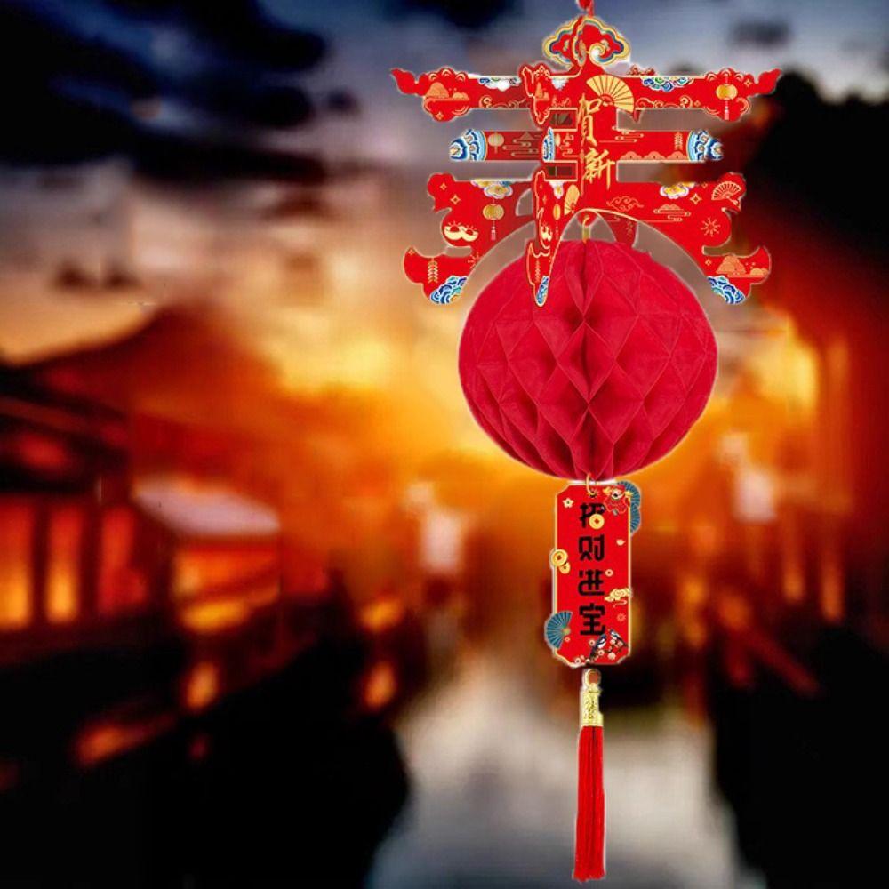 3pcs Long Tassel Chun Character Lantern Pendant Honeycomb New Year Door Hanging Ornaments  Chinatown