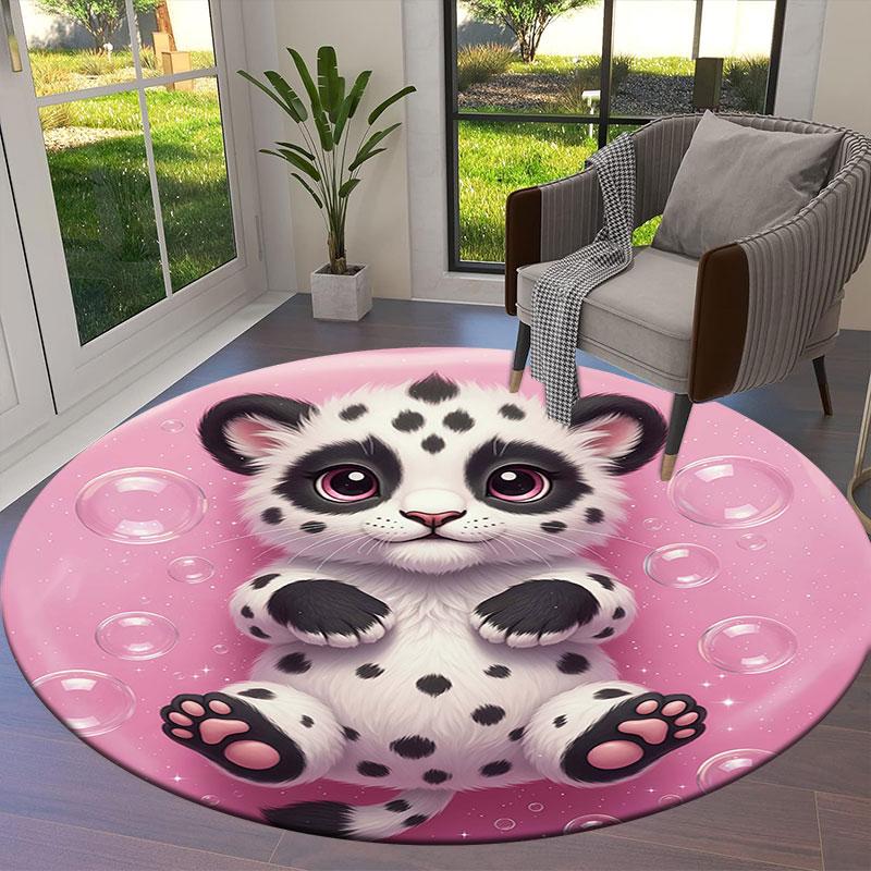 Black white animals Round Area Rug,Carpet Rug for Living Room Bedroom Sofa Playroom Decor,Non-slip Floor Mat