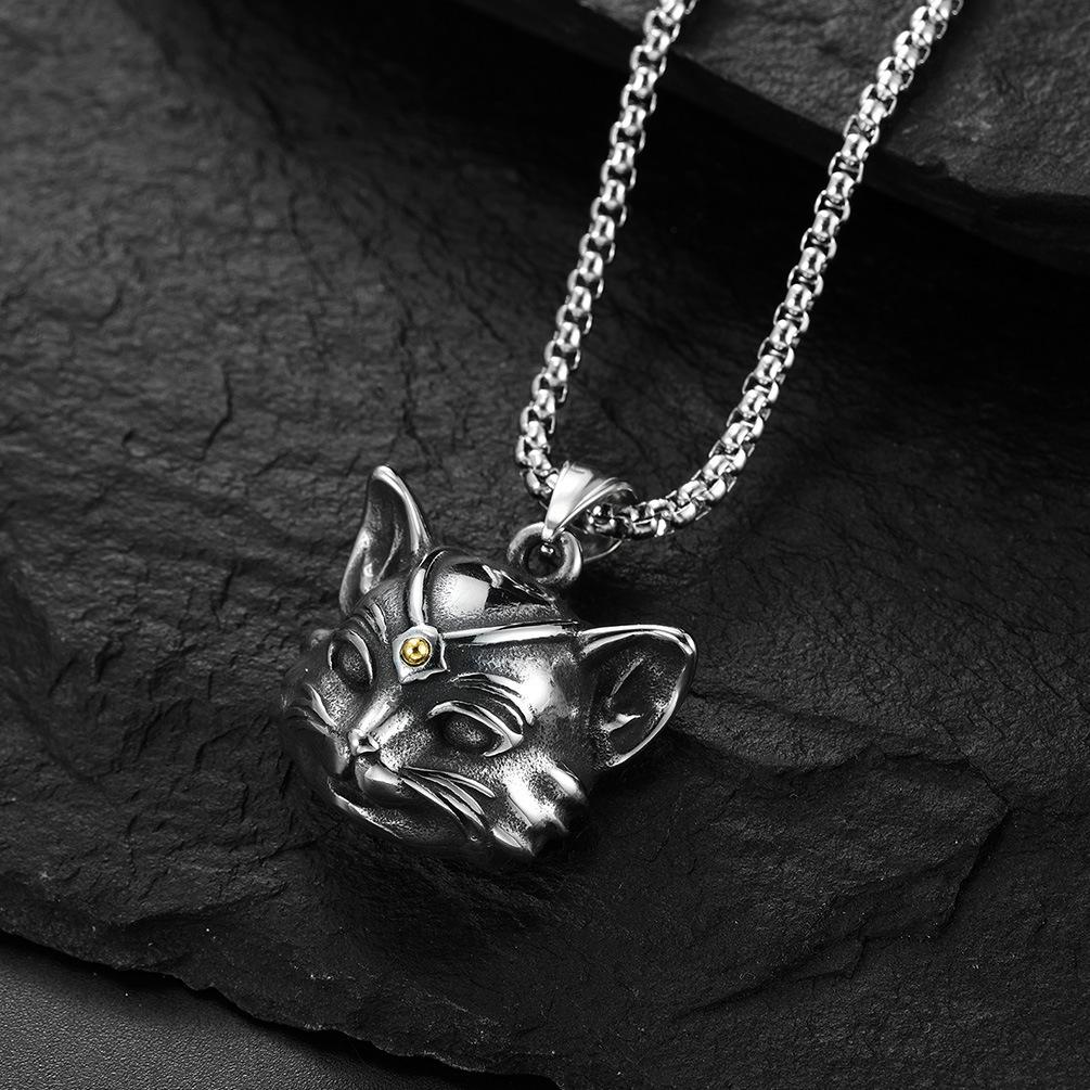 Cat Head Necklace For Men Stainless Steel Men Necklace Simple Animal Jewelry Korean Style Jewelry Cosplay Accessorycool Stuff
