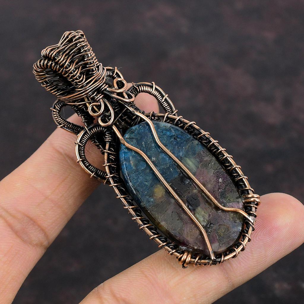 Медный кулон с драгоценным камнем Турмалин Арбузного цвета, обмотанный медной проволокой, кулон с Лабрадоритом, медные украшения, свадебный подарок, кулон ручной работы