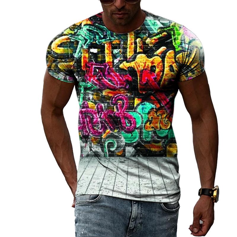 Летняя повседневная мужская футболка с креативным граффити и 3D-печатью, индивидуальный молодежный модный тренд, топ с короткими рукавами и круглым вырезом