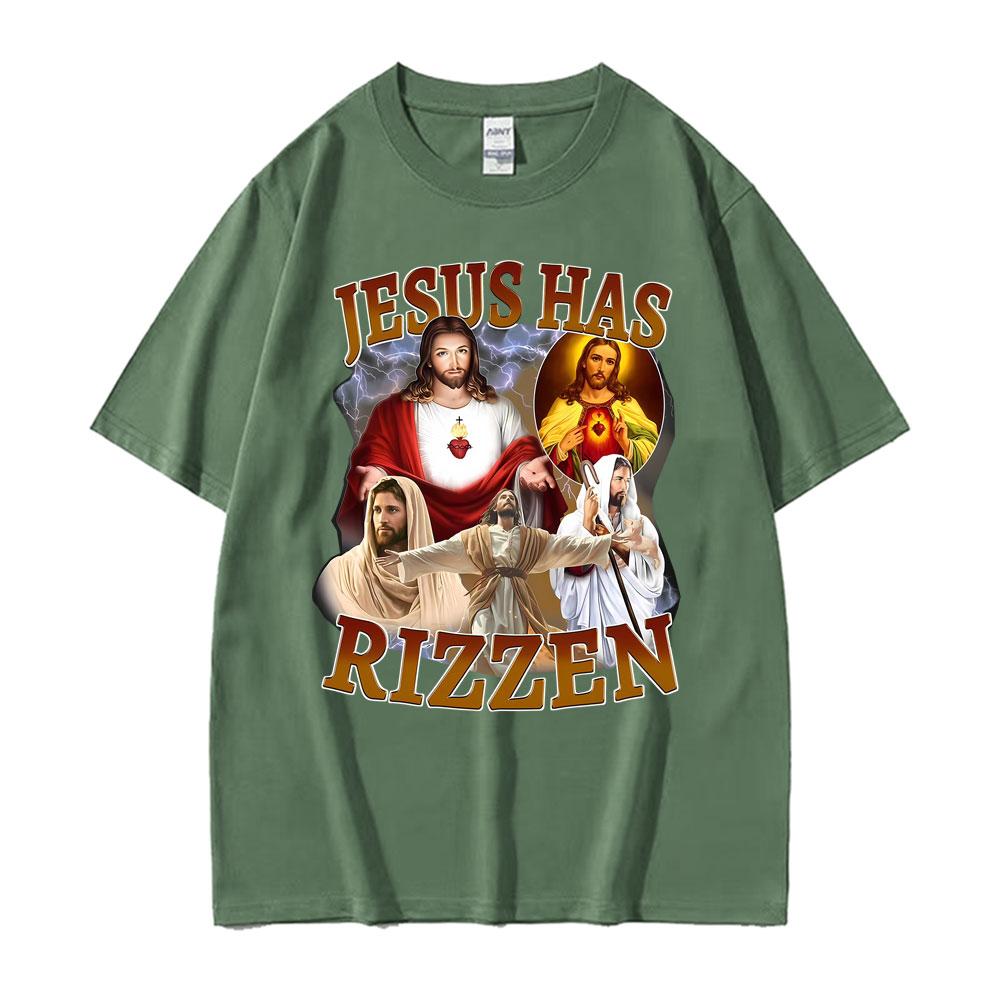 Смешная футболка с графическим принтом «Иисус Воскрес» (Jesus Has Rizzen Jesus Cool Funny) Унисекс Женская Удобная Оверсайз Футболка Готическая Одежда Футболка с коротким рукавом