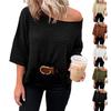 Women's Fashionable Sweater Solid Color Round Neck Off Shoulder Loose Knit Sweater