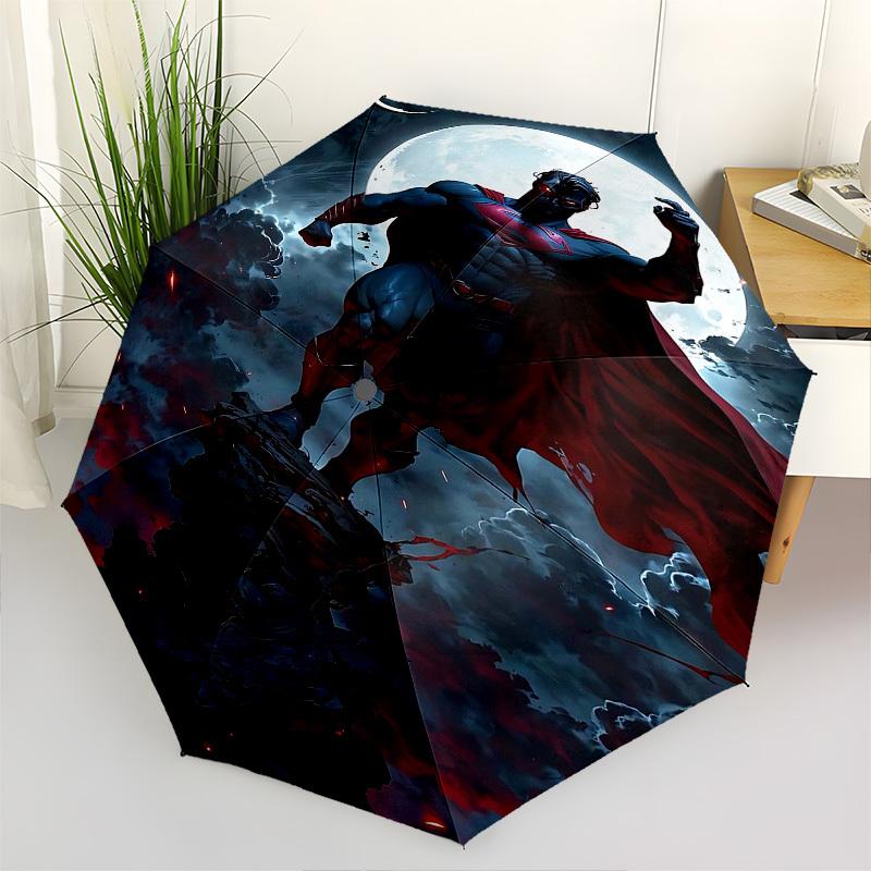 1pc Superman Moonlight Automatic Folding Umbrella - Compact 8-Rib Design, Durable Plastic & Iron1192L