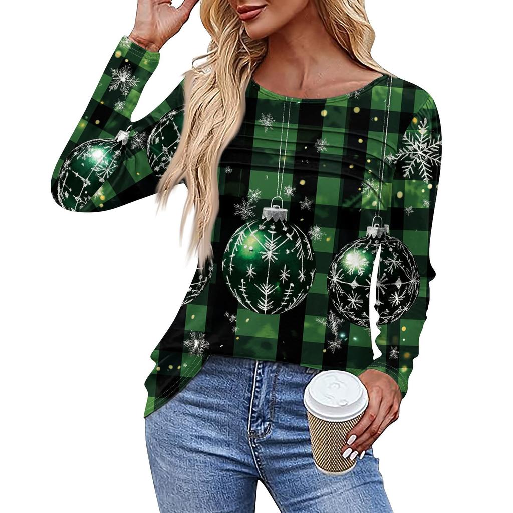 Женская повседневная модная футболка с круглым вырезом и длинными складками на Рождество