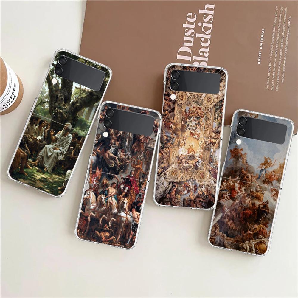 Renaissance art Painting Phone Case For Samsung Galaxy Z Flip 3 4 5 Hard Folding Clear PC Bumper For Samsung Z Flip 6 Cover