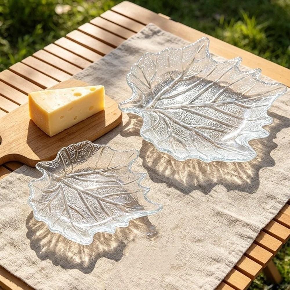 European Style Glass Dessert Dish Leaves Shape Desktop Storage Tray Dried Fruit Trays Home Use