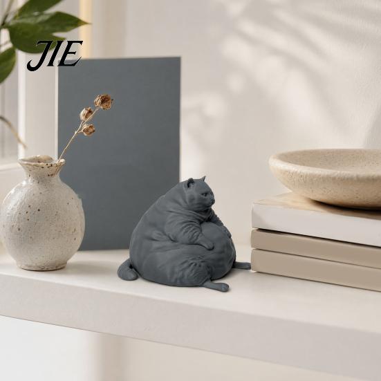 Desktop Cat Decoration 3D Printed Fat Figurine, Modern Sitting Statue for Artistic Sculpture Desk Decor, Animal Shape Collectible Ornament,
