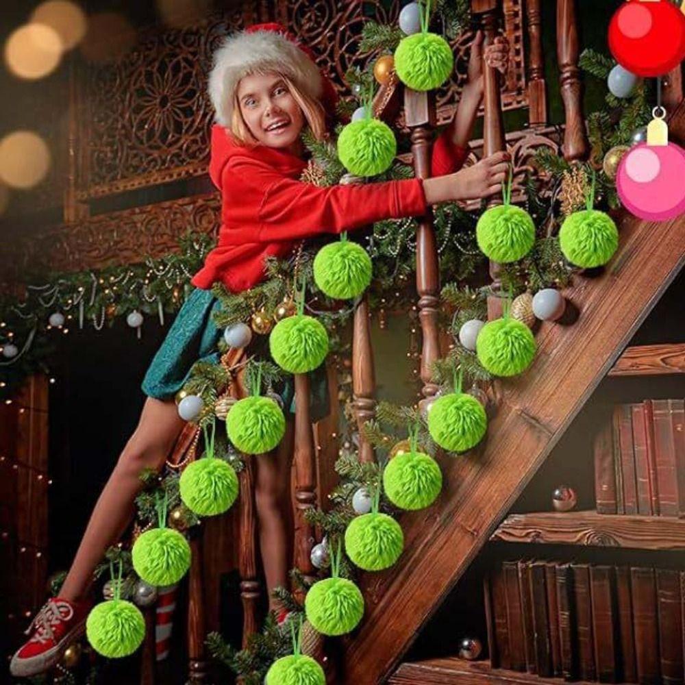 12 шт. Лаймово-зеленый пушистый рождественский шар плюшевые рождественские подвесные украшения камин