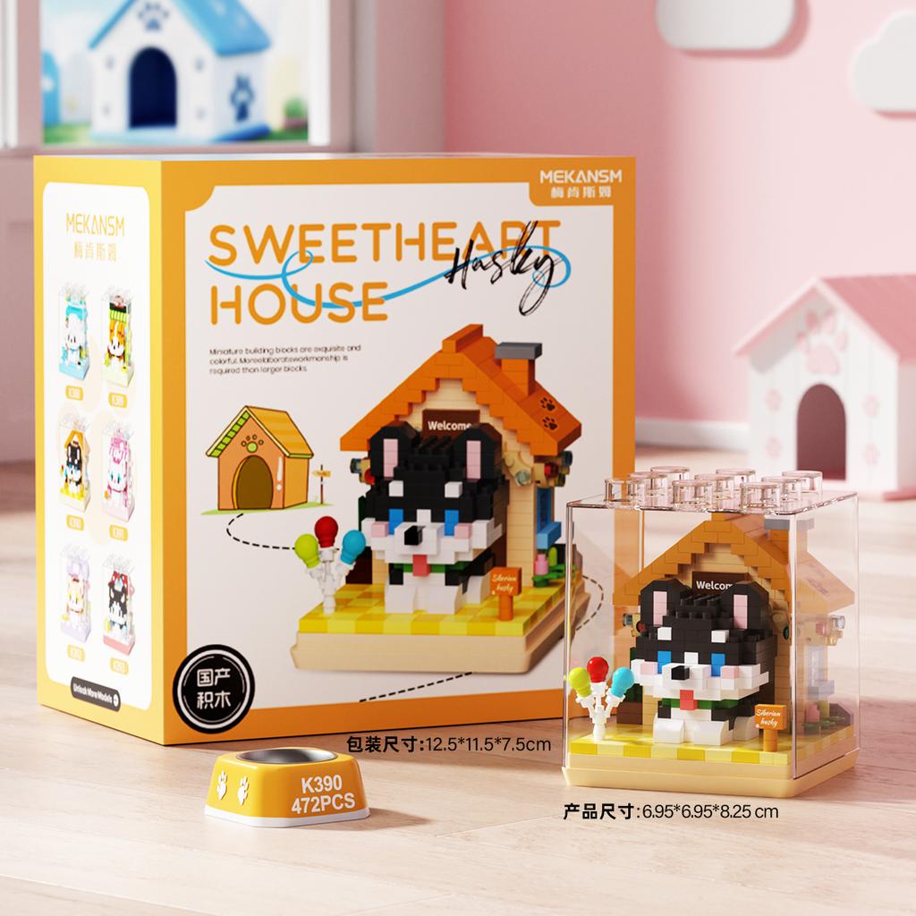 Non-Toxic Cute Mini Dog&Cats Pets House Micro Particle Building Blocks Toys Animals Models Diy Toys Birthday Gifts For Kids