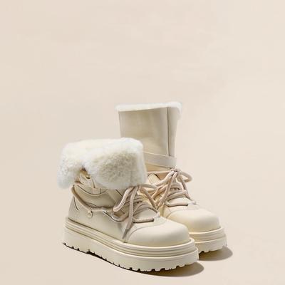 Перекиньте волосы и наденьте водонепроницаемые и нескользящие зимние ботинки на толстой подошве для женщин 2025 года, новые бархатные и утолщенные хлопковые ботинки из Северо-Востока