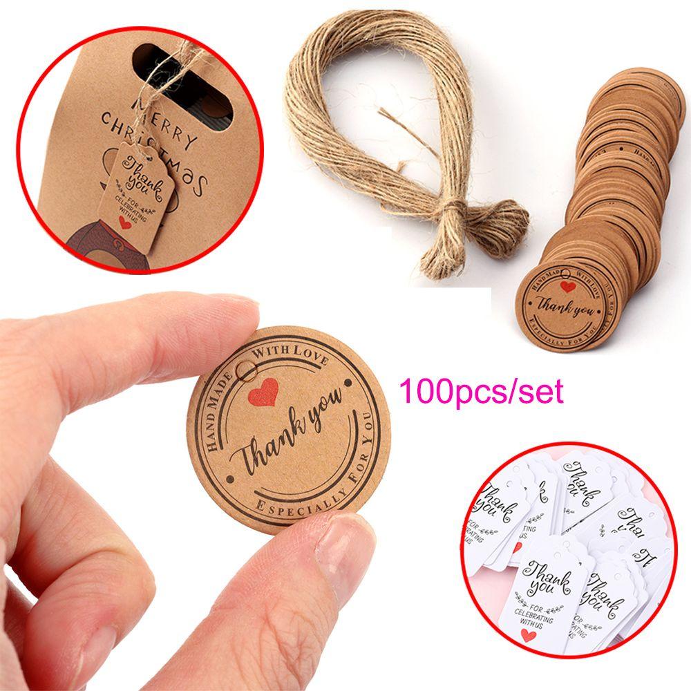 Brown Gardening Labels Handcraft Round Thank You Labels Hang Tag Merry Christmas Kraft Paper Tags
