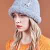 VA Brooch Melange Wool Rolling Beanie Blue Mix