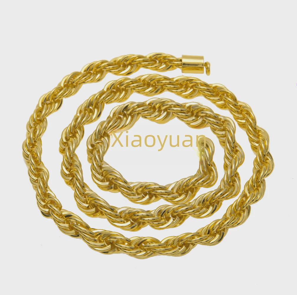 Мужское позолоченное ожерелье из витой веревки толщиной 1 см - стильный европейский и американский дизайн в стиле хип-хоп