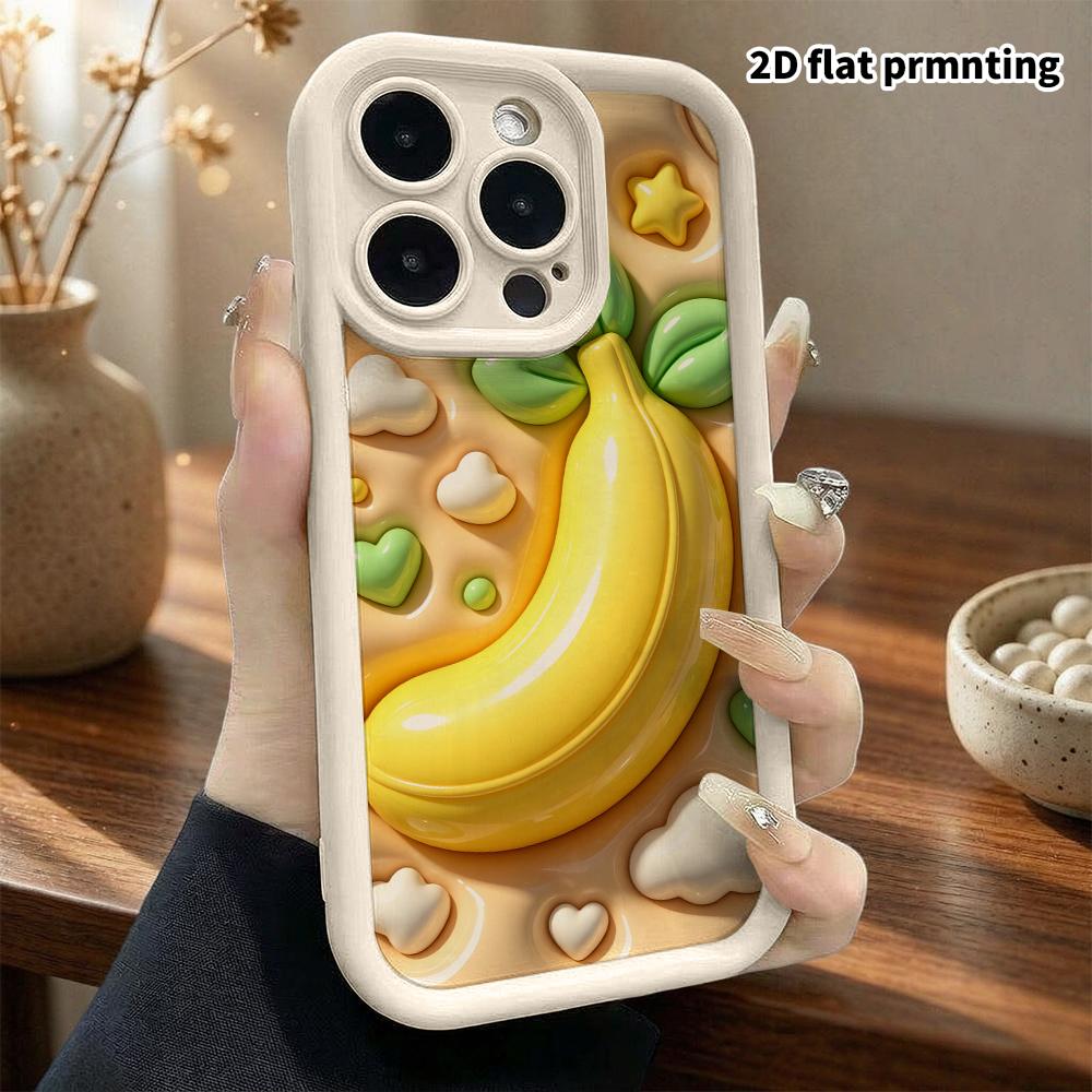 Чехол для телефона: 2D плоский дизайн, подходящий для защитного чехла iPhone 18 17 16 15 14 13 Pro, 3D банан, идеальный рождественский и хэллоуинский подарок