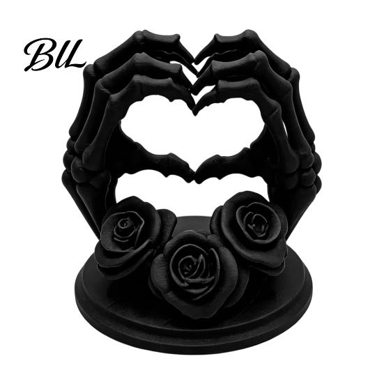 Unique Desk Ornaments 3D Printed Heart Shape Skeleton Hand Ornament, Gothic Rose Skull Statue Niche Style Art Gifts for Home Decor, Dark Romantic
