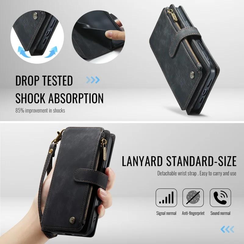 Кожаный кошелек-застежка Чехол для телефона для iPhone 17 Air 16E 16 15 14 12 13 11 Pro Max XS XR 8 7 Plus Флип-чехол с держателем для карт и шнурком