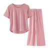 Women's Summer Pajama Set Round Neck Short Sleeve Top And Pants Sleepwear Set Casual Loose Two Piece Lounge Set