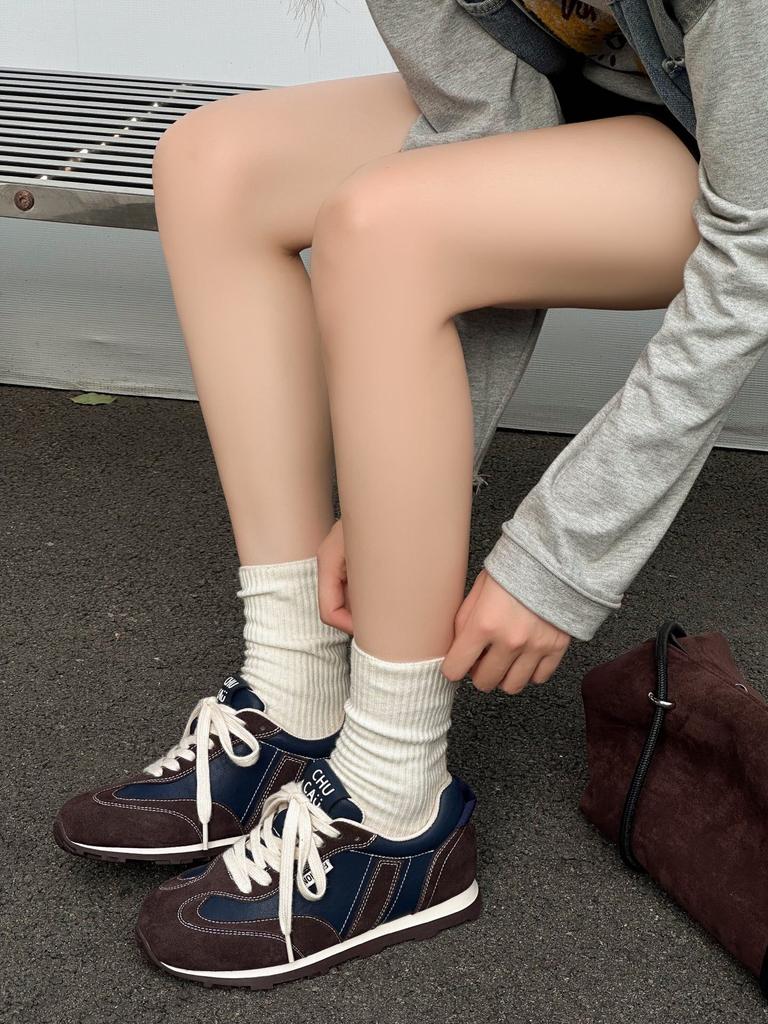 Retro Contrasting Color Splicing Sports Moral Training Shoes Women's 2025 Autumn New Lightweight Height Increase Small Fashion Casual Shoes