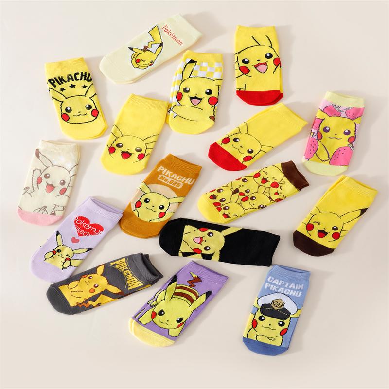 5 Pairs Four Seasons Women's Fashion Cartoon Anime Pok É Mon Versatile Sweet and Cute Pikachu Casual Breathable Straight Socks