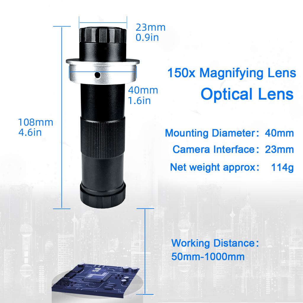YIZHAN 130X 150X 180X Zoom C-Mount Lens Magnification Adjustable 25mm For Electron Video Microscope Accessories Monocular Camera