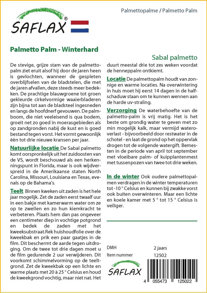 SAFLAX Пальметто Пальма - 8 семян - С горшечным субстратом для лучшего выращивания - Пальметто Сабаль