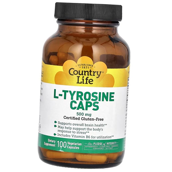Тирозин, L-Tyrosine 500 Caps, Country Life 100вегкапс (27124014)