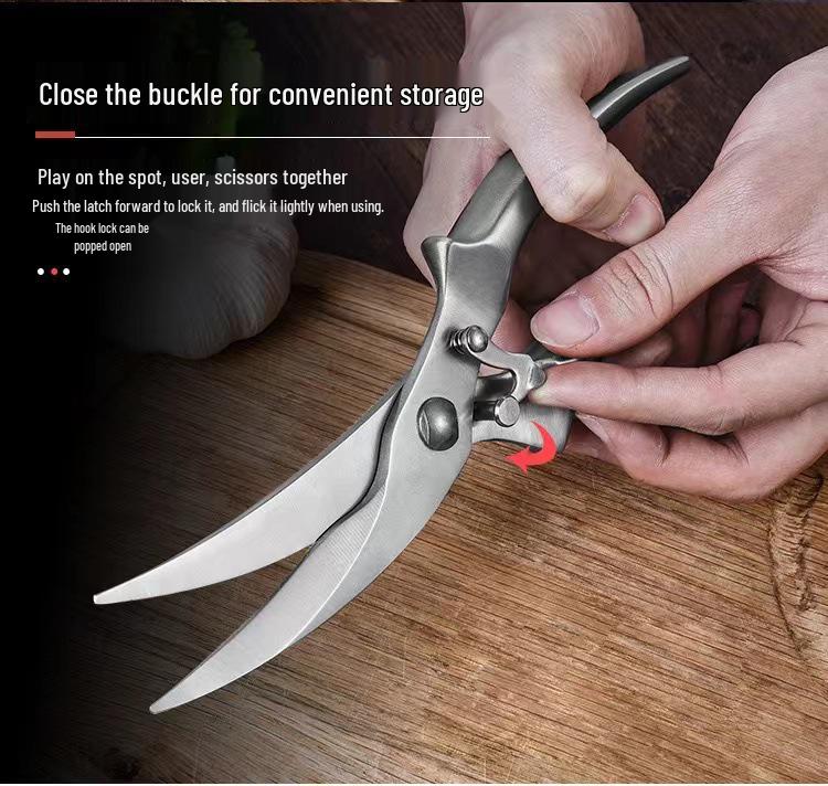 Многофункциональные кухонные ножницы из нержавеющей стали - Деревянная ручка, Идеальны для резки куриных костей и многого другого