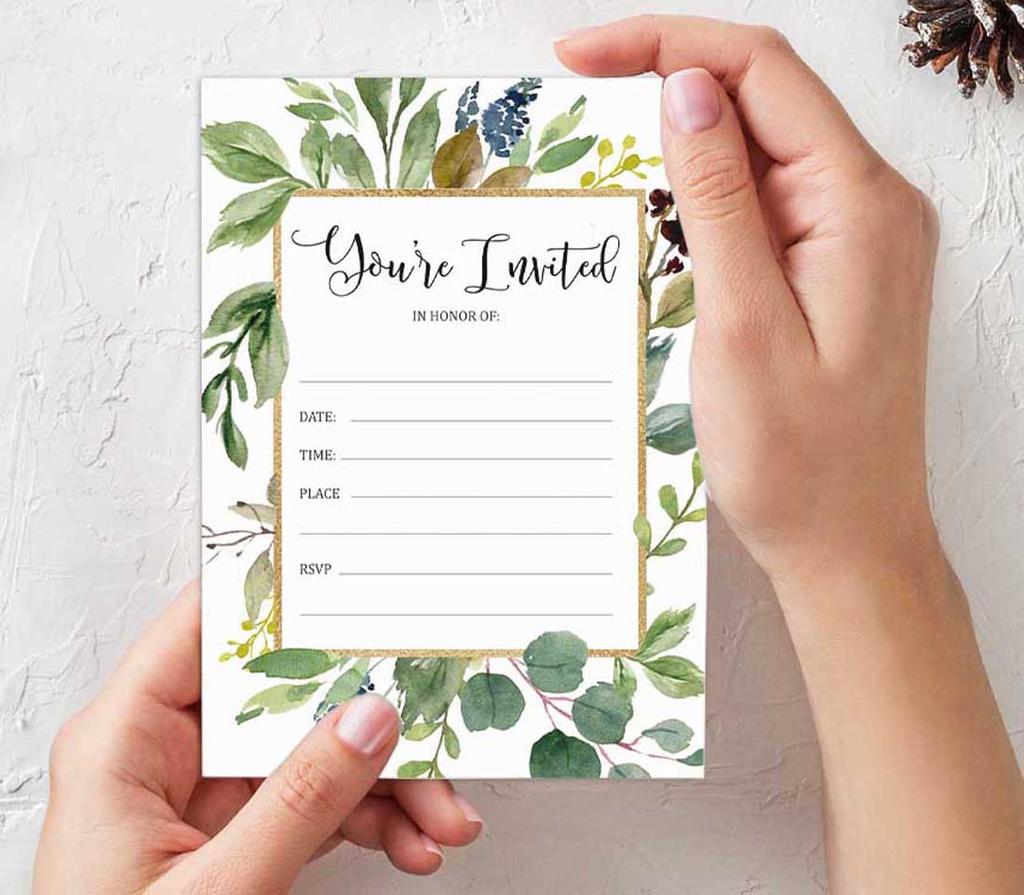 Inkdotpot Упаковка из 30 приглашений «Вы приглашены» с конвертами, приглашения с зеленью на свадьбу, девичник, вечеринку по случаю рождения ребенка, приглашения на день рождения