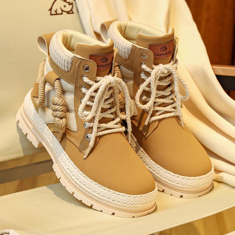 Autumn New Shoes for Men Boots Outdoor Leather Casual Platform Hiking Shoes Fashion Colors Patchwork Snow Boots