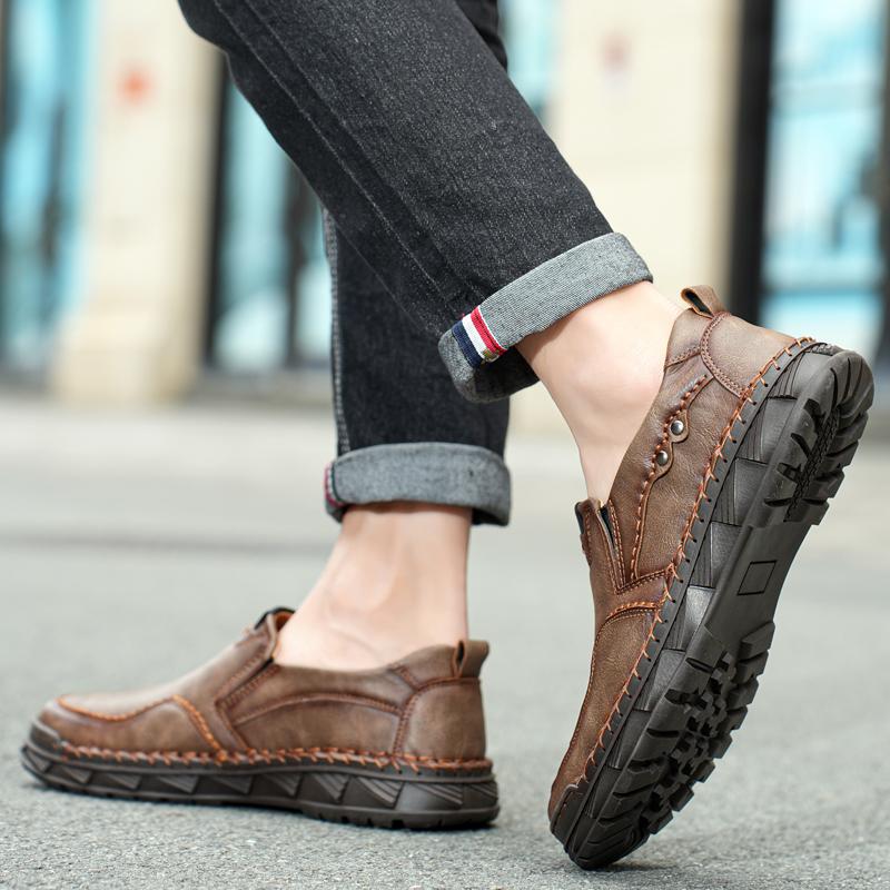 Мужская кожаная повседневная кожаная обувь большого размера с высоким берцем в стиле ретро, короткие сапоги