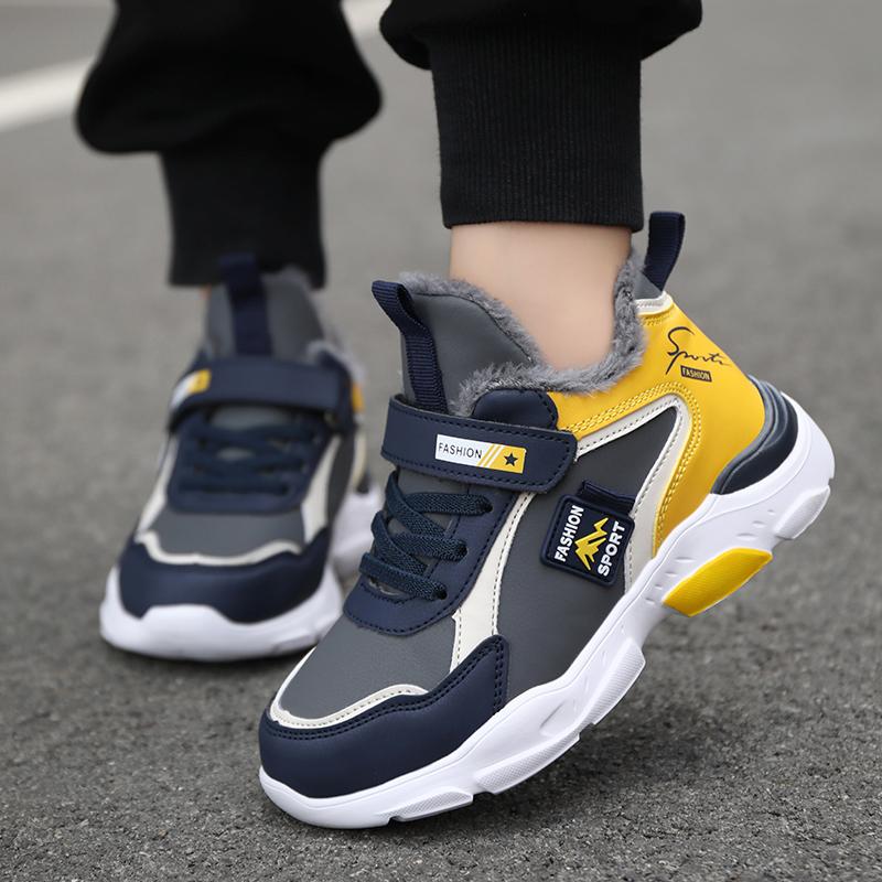 Детские теплые зимние сапоги. Детская зимняя хлопчатобумажная обувь. Нескользящие теплые плюшевые сапоги на открытом воздухе. Теплая меховая обувь с высоким берцем. Водонепроницаемые теплые кроссовки.