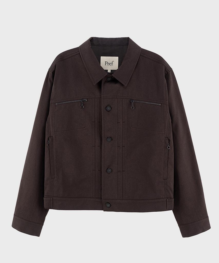 Pref Brown Cotton Twill Trucker Jacket