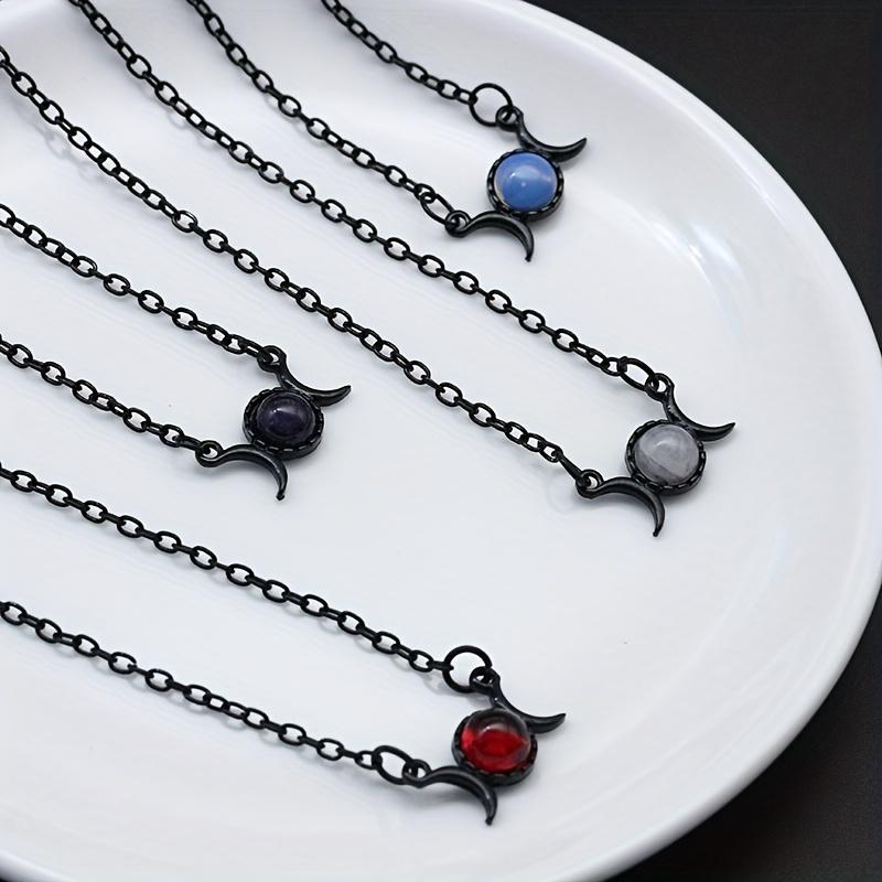 Double Moon Pendant Simple Vintage Creative Design Necklace Natural Stone Pendant Necklace