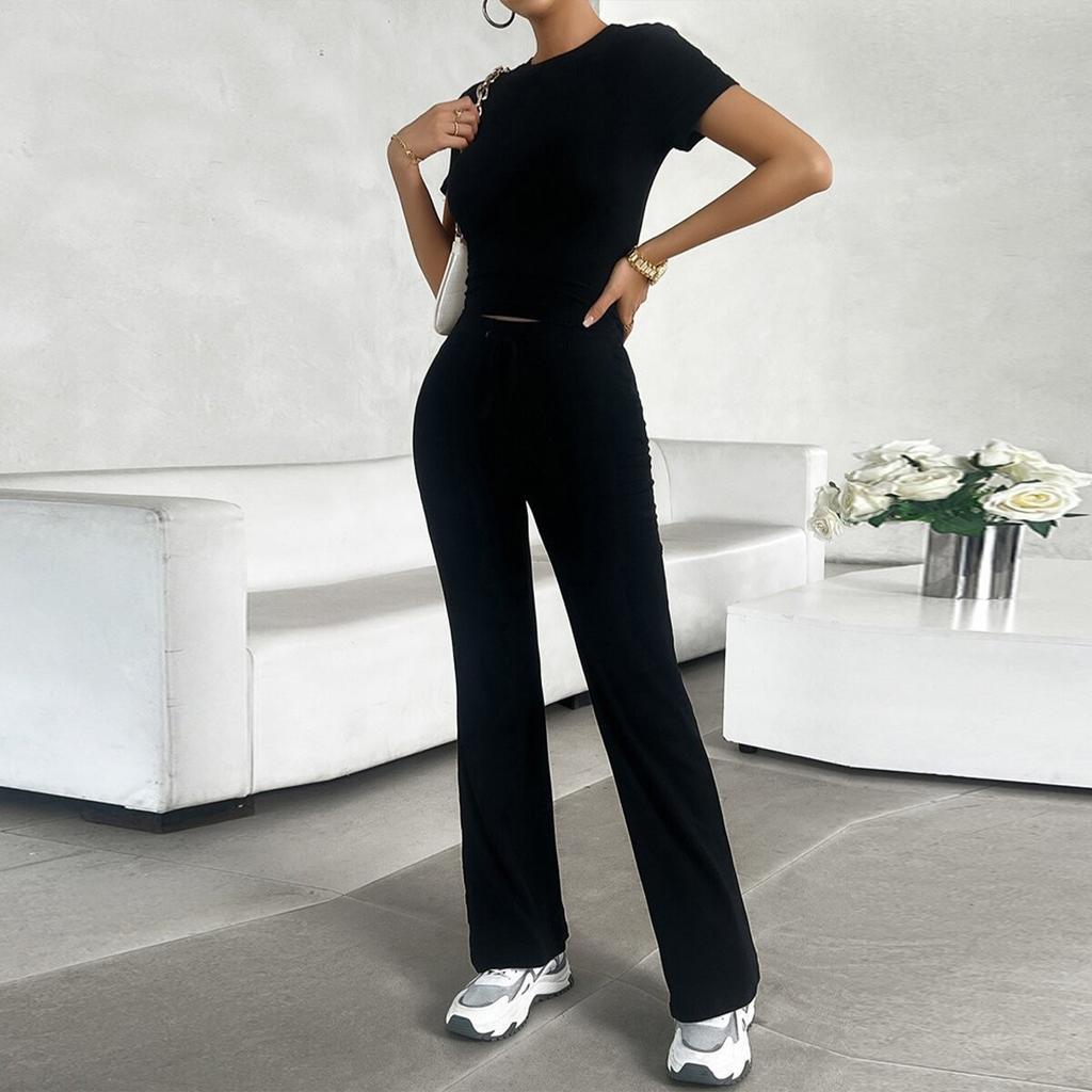 Женский повседневный модный спортивный однотонный свободный костюм из двух частей