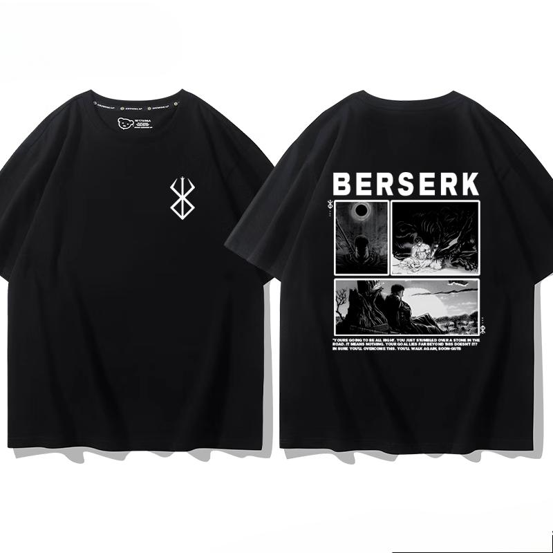 Футболка из 100% хлопка с фирменным принтом воинов аниме Berserk Guts летняя мужская повседневная уличная одежда с короткими рукавами