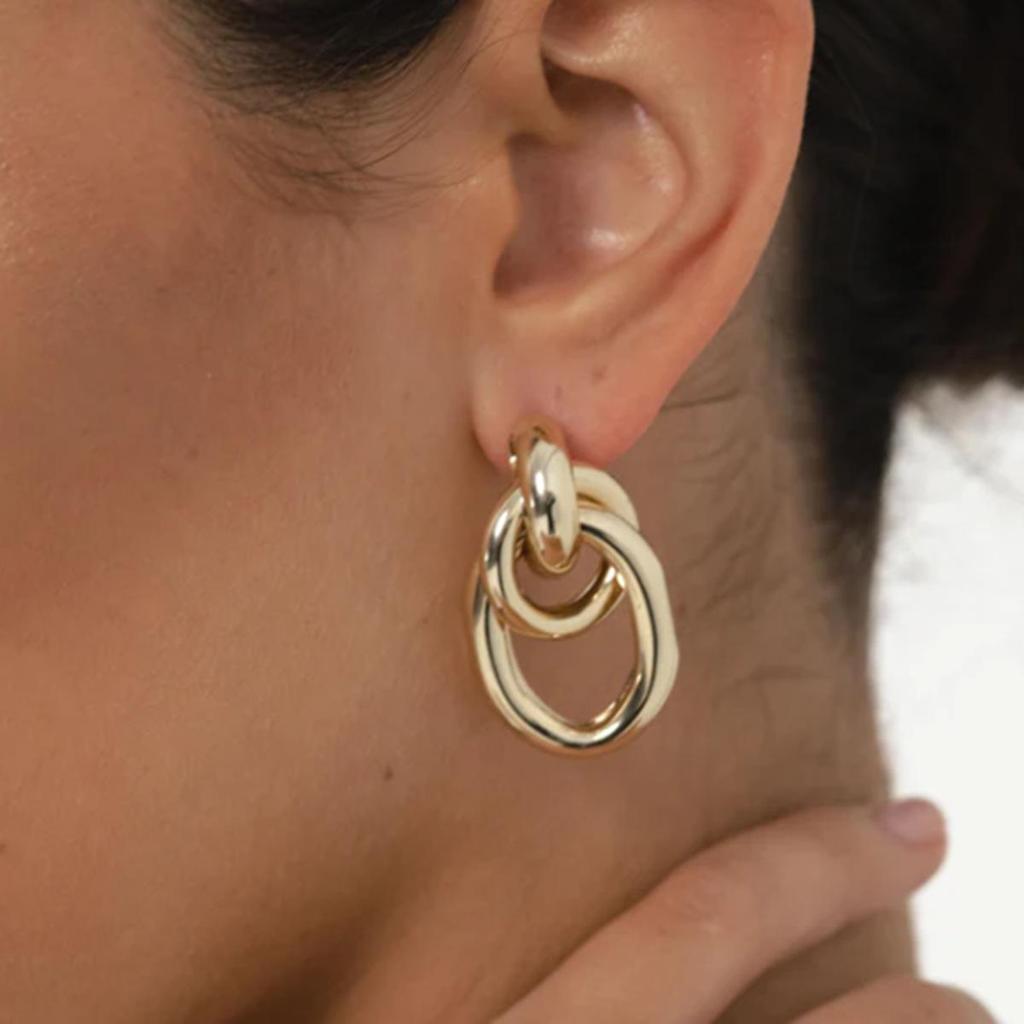 18k Gold Stainless Steel Retro Wrap-around Earrings, Simple Hollow Titanium Steel Design.