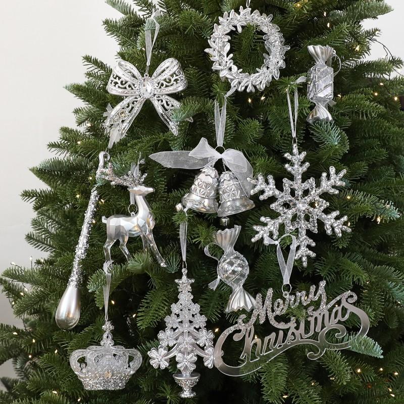 Transparent Gradient Snowflake Christmas Tree Ornament Acrylic Reindeer Bell Hanging Decor Holiday Party