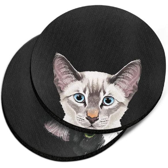 WIRESTER, Orange Tabby Kitten Cat, Black White Tuxedo Cat Design Absorbent Round Fabric Felt Neoprene Car Coasters for Drinks (2.87 inches), 2pcs Set