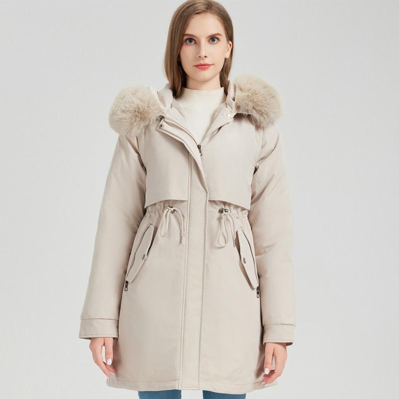 Fashion Winter Coat Female Long Parkas Hooded Detachable Sleeves Faux Fur Collar Thick Warm Women's Jackets