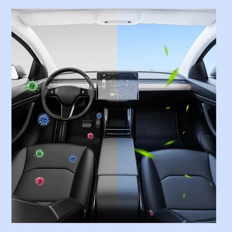 2pcs/Set For Tesla Model 3/Y/3 Highland 2024 HEPA Activated Carbon Air Filter Air Conditioner Filter Element Replacement Kit
