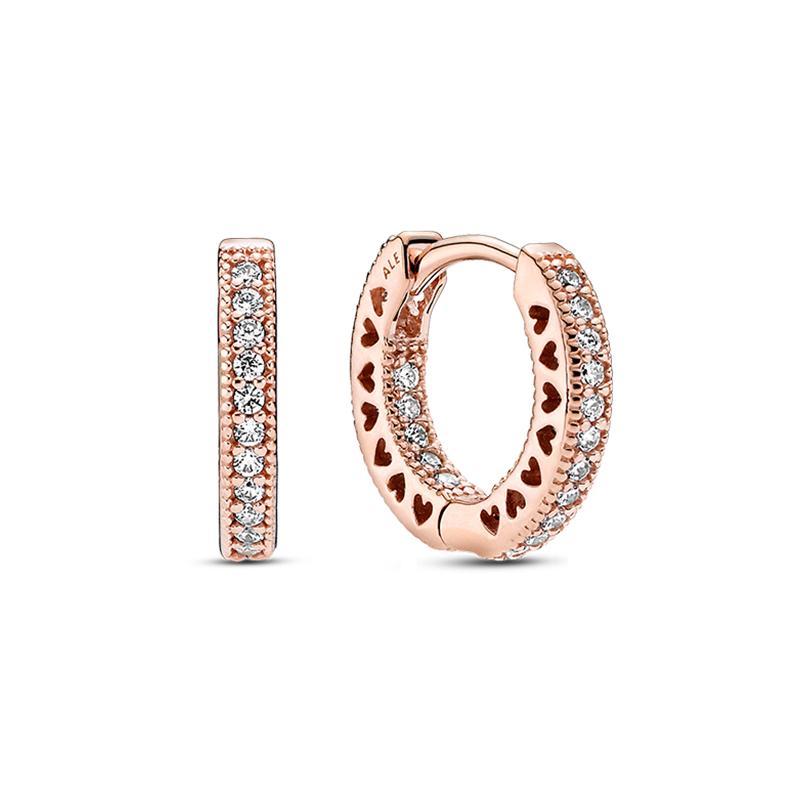 Pandora Pavé Pave Heart Earrings Women's Rose Gold # 286317C01