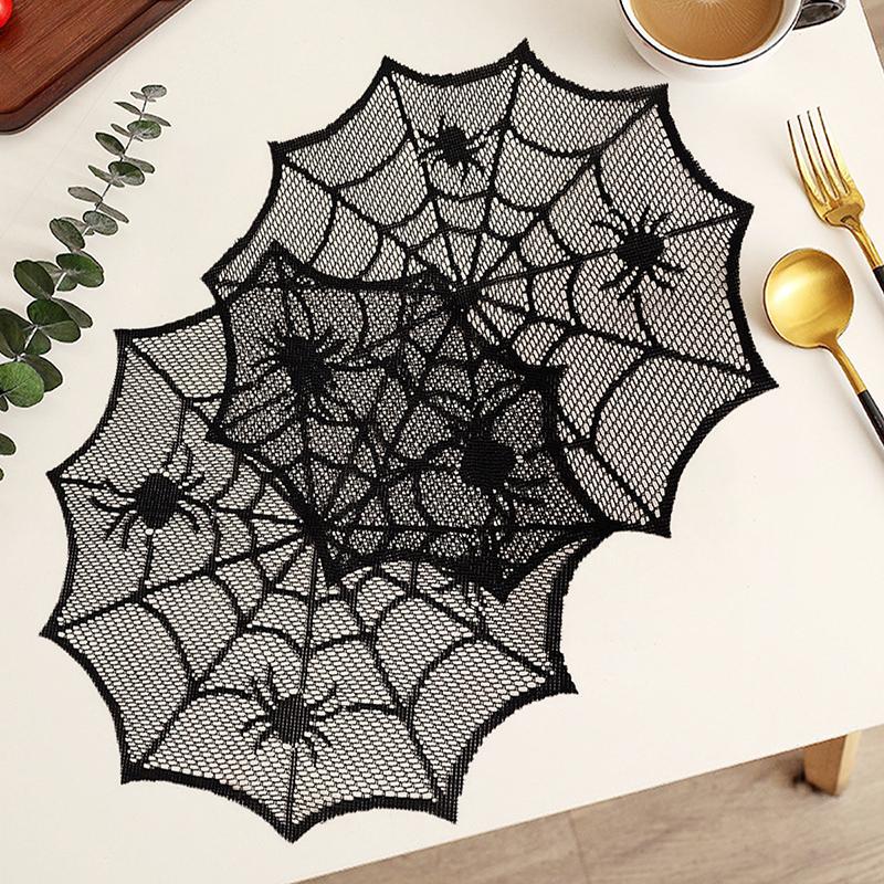 Spider Web Black Lace Tablecloth Halloween Table Cloth Decorative Placemat Cosplay Spider Silk Party Table Ornament