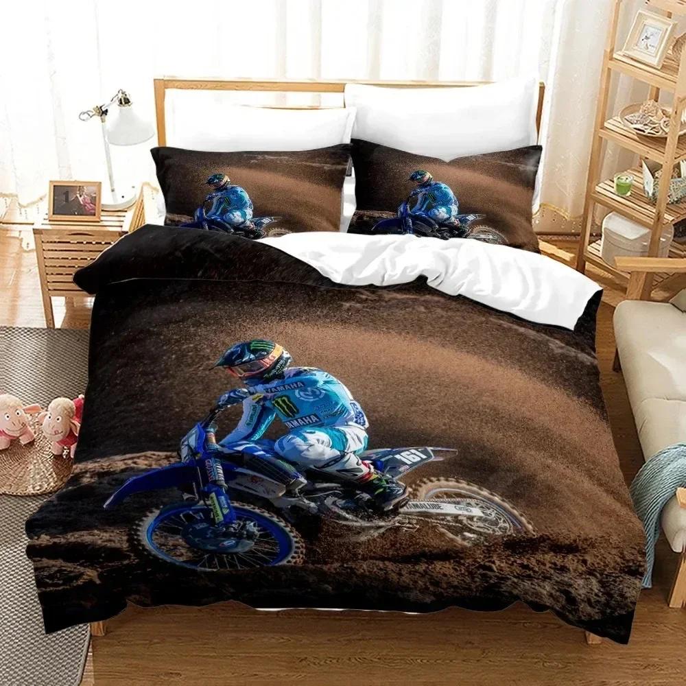 Dirt Bike Motorcycle Rider Comfortable Duvet Quilt Cover Pillowcase Bedding Set Children Bedroom Decoration Home Textile