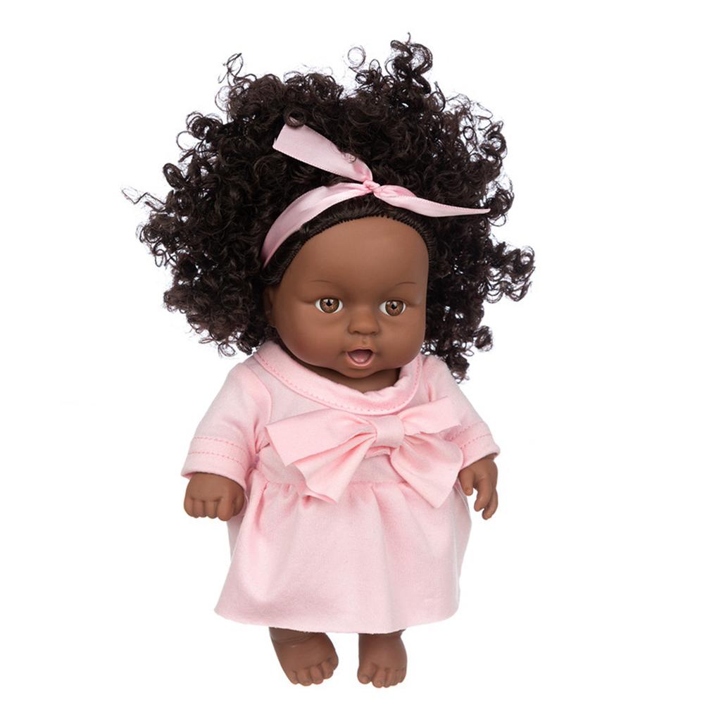 Lifelike Baby Play Doll African Girl Dolls Children Kids Toddler Toy Birthday Gift 25cm Celsius 9.8in