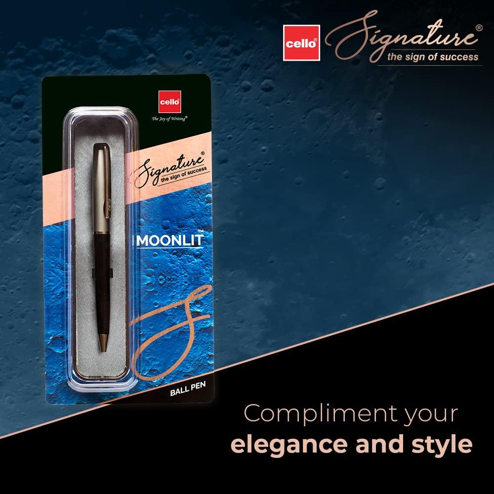 Cello Signature Moonlit & Indulge Blue Ball Pen Set of 2, 0.7mm Fine Tip Metal Twist Gift Pen for Office Home School
