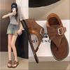 Мода 2025 Новейшие Летние Ретро Натуральная Кожа Танкетки Ремешок с Пряжкой Женские Гладиаторские Сандалии Мюли Шлепанцы Пляжная Обувь Botas Mujer