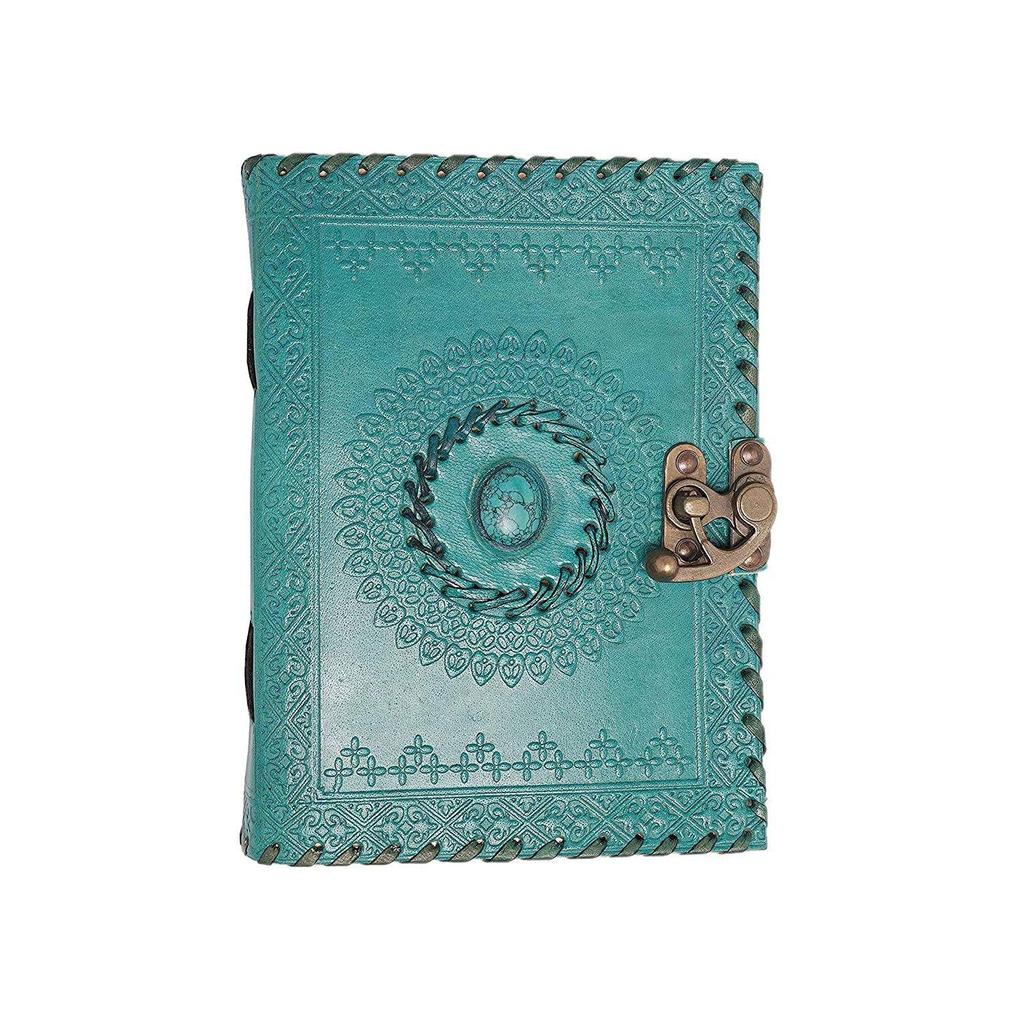 Кожаный журнальный дневник Винтажный дневник путешествий Блокнот ручной работы с металлическим замком. Синий 7 х 5 дюймов.