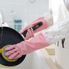 1 Pair Dishwashing Gloves Waterproof Reusable Gloves Patchwork Color Elastic Long Cuffs Household Cleaning Gloves